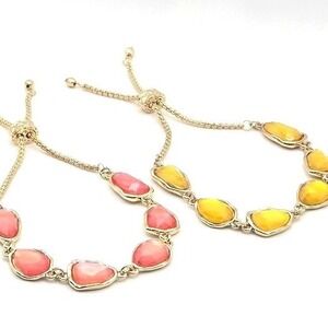 Style & Co. Colored Stone Slider Set Gold Tone Bracelets Pink Yellow Gemstone